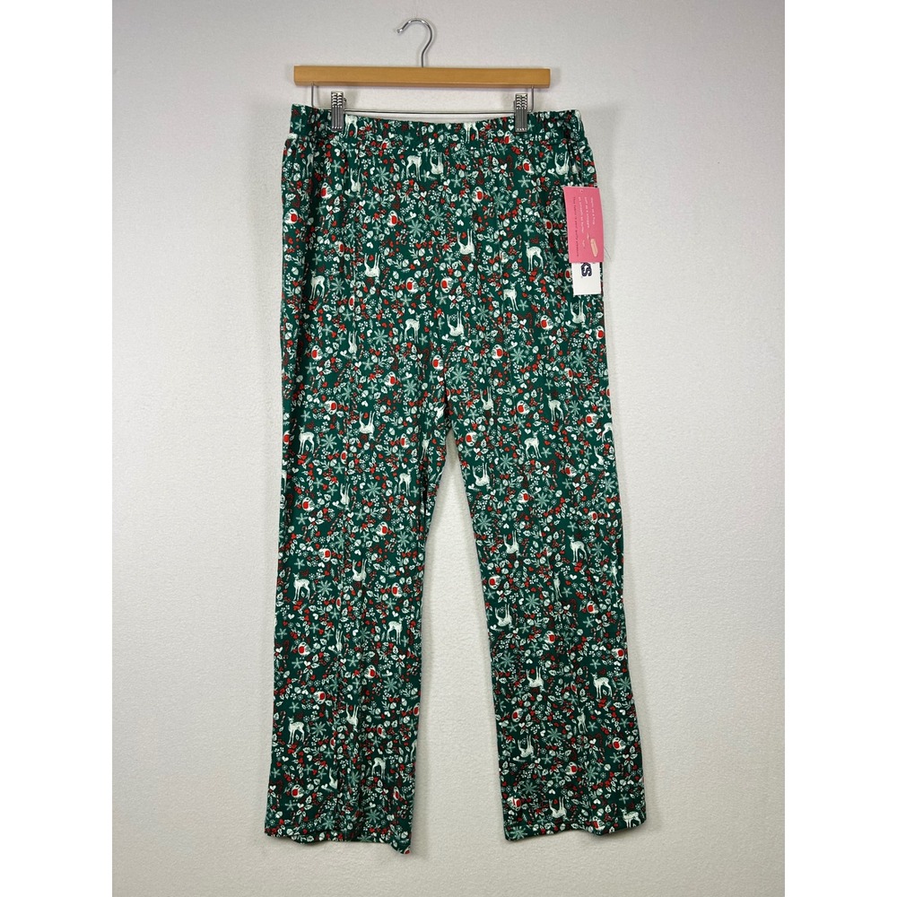 Christmas Holiday Muk Luks Women‎ Large Green Deer Robin Print Pajama Pants NWT